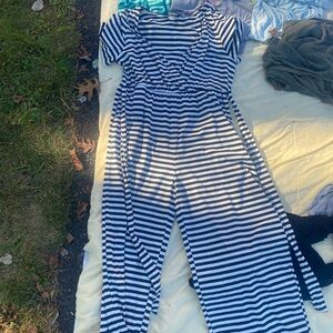 SHEIN Black and White Striped Jumpsuit